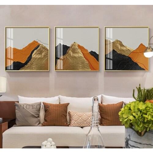 Light Luxury Modern Golden Mountain Wall Art Canvas Hd Prints Posters H-Orange Wall Pictures for Living Room Dinner Room Decor