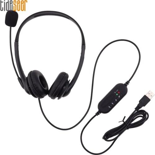 USB Headset With Mic Volume Control Noise Cancelling Mute Function for Computer PC Over Ear Gaming Call Center Headphones 100pcs