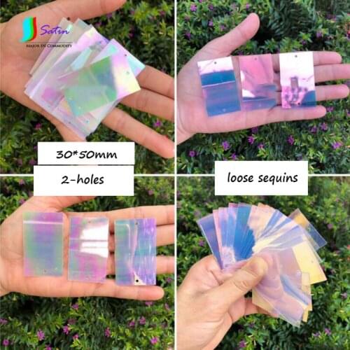 Party Wedding Decoration 30*50mm Rectangle 2-holes Plating White Loose Sequins,Big Golden White Rectangle Curtain Sequins S0369L