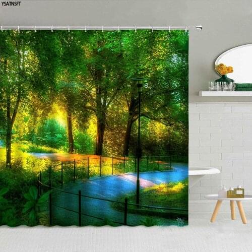 Green Woods Nature Landscape Shower Curtain Psychedelic Bamboo Forest Tree Vine Bathroom Supplies Fabric Home Decor With Hooks
