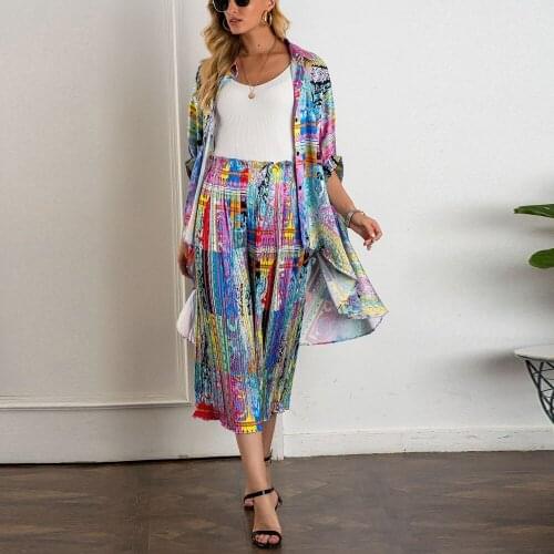 Retro Floral Print 2pcs Outfits Women Sexy Loose Blouse Shirt Top and High Waist Wide Leg Pants Two Piece Set Office Suit Cozy