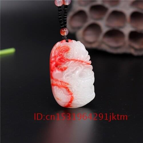 Women for Gifts Men Jewelry Chinese Pendant Charm Jadeite Red Jade Dragon Fashion Carved White Hand Amulet Natural Necklace