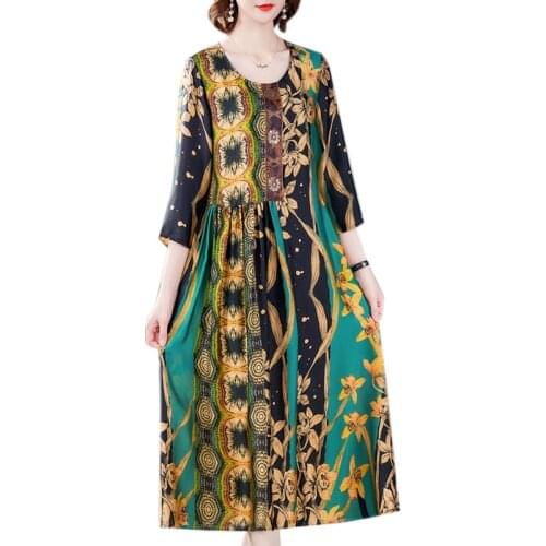 Summer Ladies Plus Size Dress Spring Summer New Long Temperament Loose Vestidos Fashion Printed Round Neck 3/4 Sleeve Dress A801