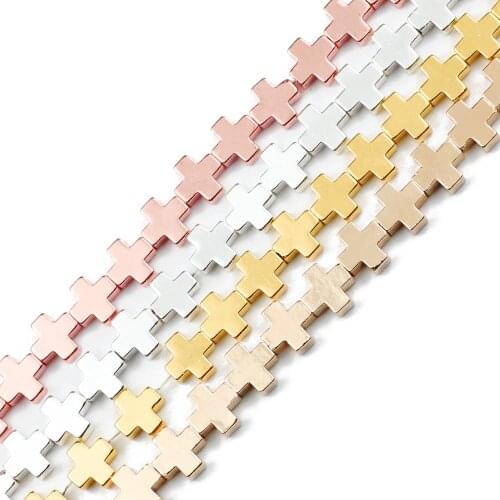 JHNBY Gold Silvers Jesus Cross Hematite Natural Stone 8mm 46pcs Spacer Loose Beads For Jewelry bracelets Making Diy Accessories