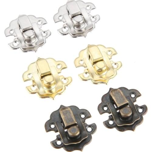 10 Pcs 30*30mm Iron Antique Jewelry Box Padlock Hasp Locked Wooden Wine Gift Box Handbag Buckle with Screws Furniture Hardware