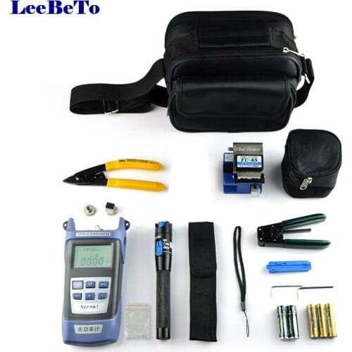 10PCS Fiber Optic FTTH Tool Kit with FC-6S Fiber Cleaver and Optical Power Meter 1MW Visual Fault Locator Wire Stripper CFS-2