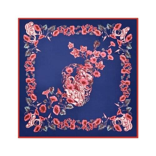 100*100cm New Morning Glory Trumpet Print Twill Large Square Scarf Womens Silk Scarf Shawl