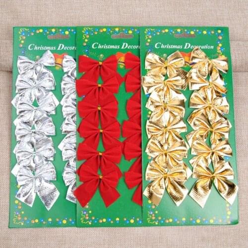 12pcs Christmas Bows Hanging Decorations Bowknot for Christmas Tree Ornaments New Year Christmas Party Decor Supplies 4 Colors