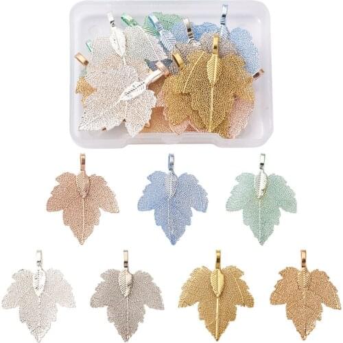 14pcs/Box Iron Electroplate Grape Leaf Pendants For DIY Dangle Earring Necklace Bracelet Jewelry making Crafts Decor Mix Color