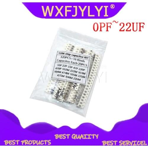 16values*20pcs=320pcs 1206 SMD Capacitor assorted kit 10pF~22uF component diy samples kit new and original