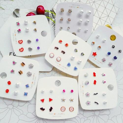 2021 Vintage Simulated Pearl Crystal Plastic Stud Earrings for Womens 3 Pairs/Set Korean Style Heart Geometric Earrigns Jewelry