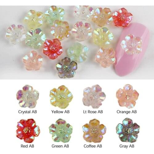30Pcs/Pack 8mm 3D Resin Flowers Nail Art Rhinestone Gems Decorations Manicure DIY Tips