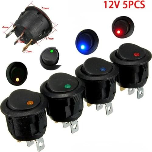 5 pçs/set ligar/desligar 12v rocker dot interruptor de alternância à prova dwaterproof água led luz luminescência switches