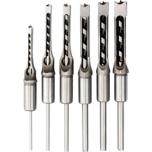 ABSF 6Pcs Woodworking Square Hole Drill High-Speed Steel Hollow Square Hole Saw Mortise Chisel Auger Drill Bit Woodworking