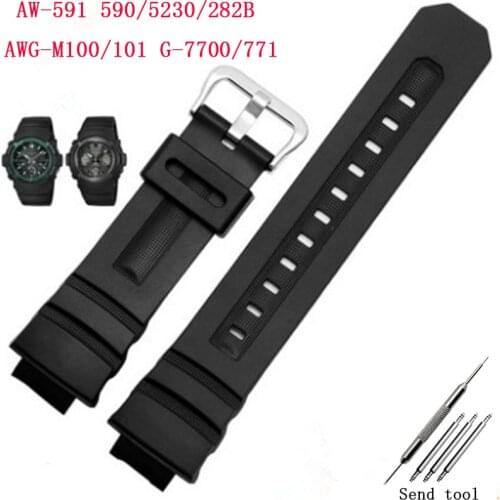 Watch accessories mens rubber sports strap suitable for Casio G-Shock AW-591/5230/282B AWG-M100/101 G-7700 ladies resin strap