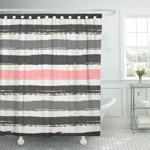 Watercolor Pastel Pink Light and Dark Gray Stripes Brush Shower Curtain Waterproof Polyester Fabric 72 x 72 Inches with Hooks
