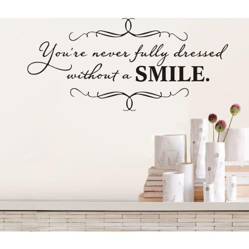 Free shipping You're never fully dressed without a SMILE - vinyl elegant wall decal sticker for girls room art decor