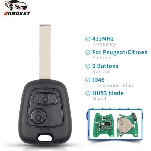 Dandkey For Peugeot 307 207 407 Partner For Citroen C1 C2 C3 433Mhz Car Remote Key HU83 Blade Key Shell Transponder ID46 Chip