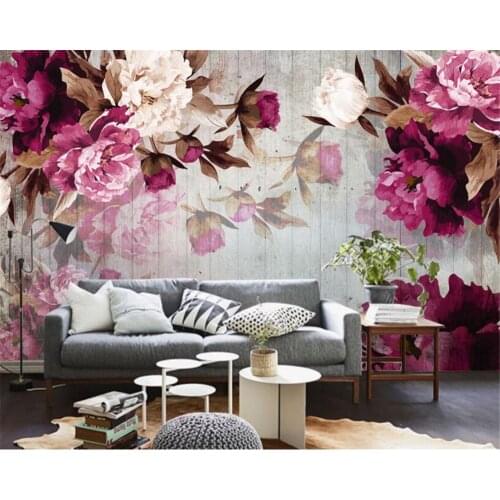 Beibehang Custom Photo Wallpaper Wall Sticker Handmade Peony Flower Wood grain Background wallpaper papel de parede papier peint