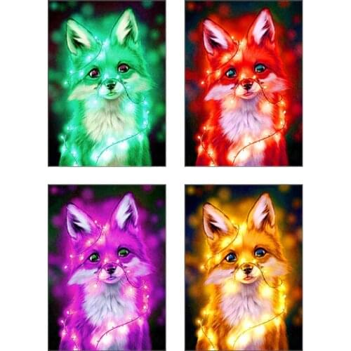 5D DIY Diamond Painting Glowing Fox Wolf Diamond Mosaic Full Display Square Crystal Diamond Embroidery Rhinestones Pictures