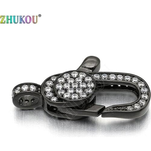 13*25mm Brass Cubic Zirconia Lobster Clasps Hooks for Diy Jewelry Findings Accessories, Mixed Color, Hole: 2.5mm, Model: VK47