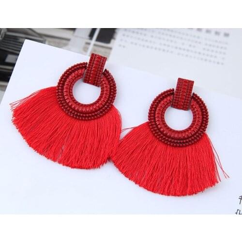 LEADERBEADS Womens Boho Big Sector Tassel Dangle Earring Bohemian Alloy Hollow Hanging Drop Earrings Ladies Party Gift Jewelry