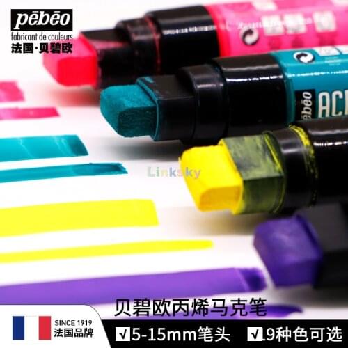 Pebeo Acrylic Paint Marker Pens with Broad 5-15 mm Nib - 19 Colours Available,5-15mm tip provides multiple stroke possibilities