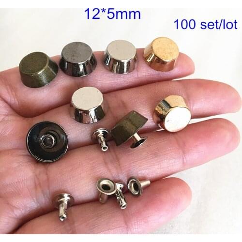 100 set Metal Bucket Studs 12*5mm Punk Rock Leathercraft Rivet,Zinc Alloy Rapid Rivet Studs,Rose Gold,Silver,Bronze,Black