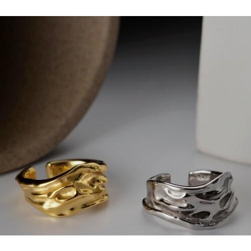 MLKENLY Vintage Irregular Texture Finger Ring 100% 925 Sterling Silver Concave Convex Open Wide Index Finger Ring for Jewelry