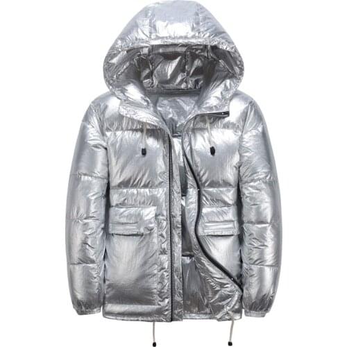 2021 Winter New Mens Thick Warm Bread Jacket Streetwear Shiny Hooded White Duck Down Jacket Loose Oversized Coat Male Brand
