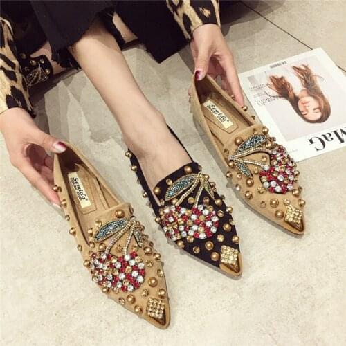 Spring/Autumn Fashion The New Womens Shoes Casual Slip-On Bling Pointed Toe Flock Low 1cm-3cm Breathable All-match High Quality
