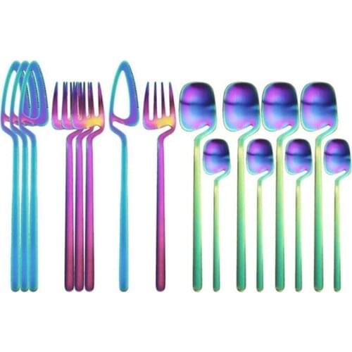 16Pcs/Lot 304 Stainless Steel Cutlery Set Dinnerware Steak Knife Fruit Cake Fork Soup Coffee Spoon Kitchen Flatware Tableware