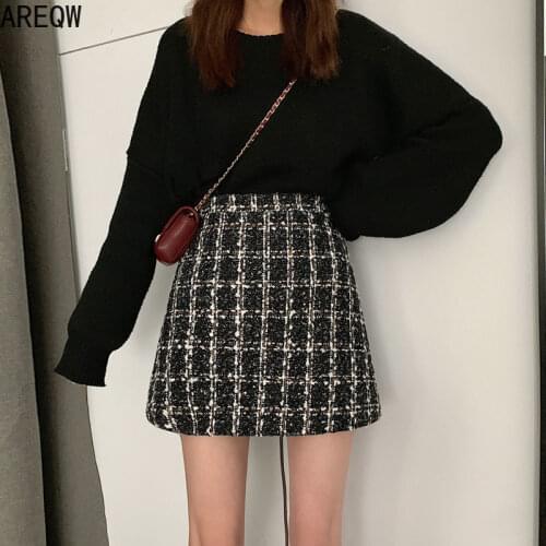 2020 New Style for Autumn and Winter Women Tweed Skirts Korean of The Cover Hip Plaid Skirt Female