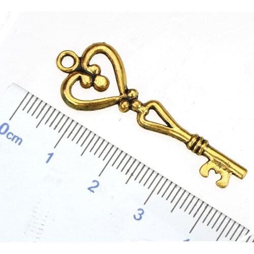 Heart Keys Charms Pendants Necklaces DIY Handmade Alloy Antique Gold Love Keychains Ornament Jewelery Findings 30pcs Goldfeu