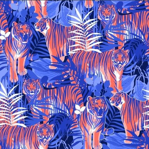 Polyester chiffon fabric for dress tiger jungle animals pattern custom printing fabric thin dress shirt sewing fabric by yard