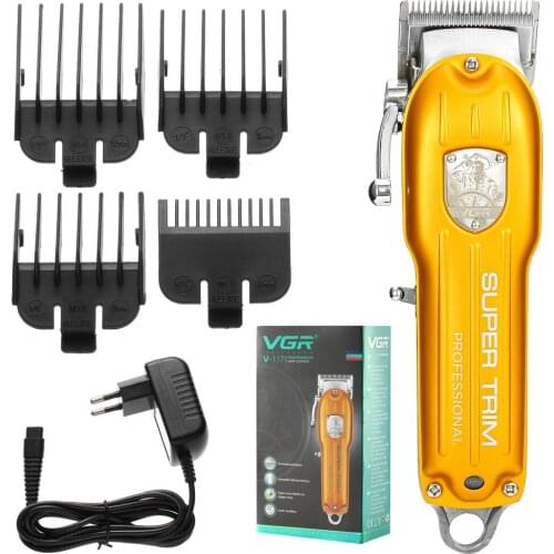VGR Professional Clipper Golden All-metal Rechargeable Hair Trimmer for Barber Men Electric Beard Shaver Hair Cutting Machine