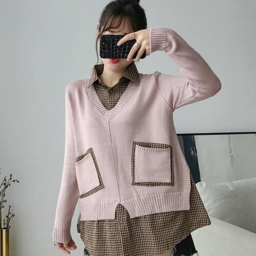 Autumn Spring Style Women Knitted Pullover Tops Lady Casual Turn-down Collar Knitted Pullover Sweater ZZ1056