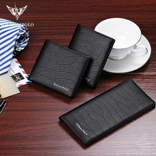 WILLIAMPOLO Men luxury Wallet Genuine Leather crocodile pattern Bifold Money Wallets Coin Case Holder Cash Pocket new purse