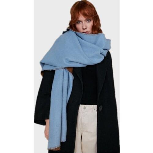 2019 Europe and America Z home new double-sided two-color cashmere scarf in autumn and winter,Womens monochrome warm shawl