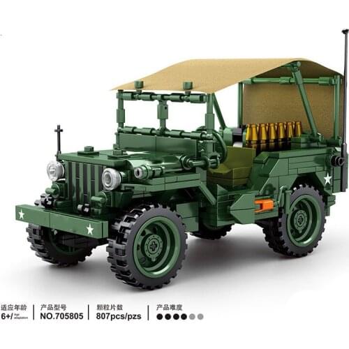 WW2 Military Series World War II Off-Road Vehicle M38 Artillery DIY Model Building Blocks Bricks Toys Gifts