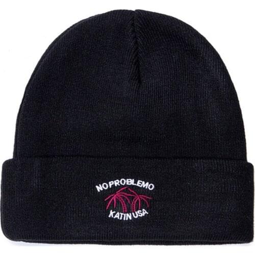 Coconut Tree Letter Embroidery Beanie Knit Watch Hat Cuffed Warm Winter Hats For Men Women Acrylic Skull Caps Hip Hop Skullies