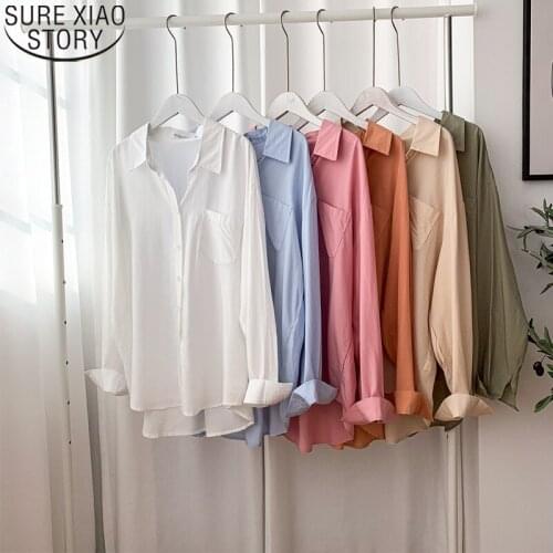 Autumn New Womens Shirt Cotton Long Sleeve Turn-down Collar Fashion Women Blouse Casual Loose OL Style Button White Tops 16311