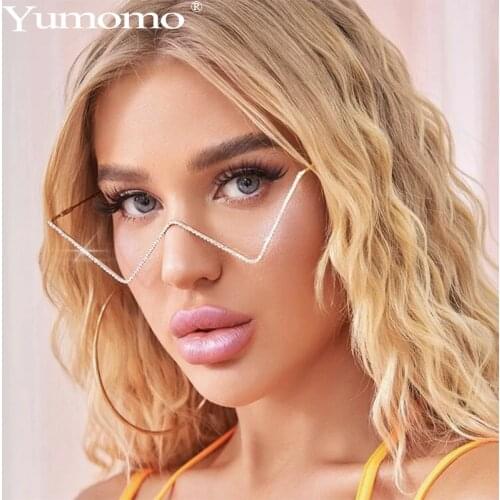 2021 Vintage No Lens Women Glasses Frame Colorful Luxury Brand Diamond Decoration Eyewear Fashion Half Metal Frame