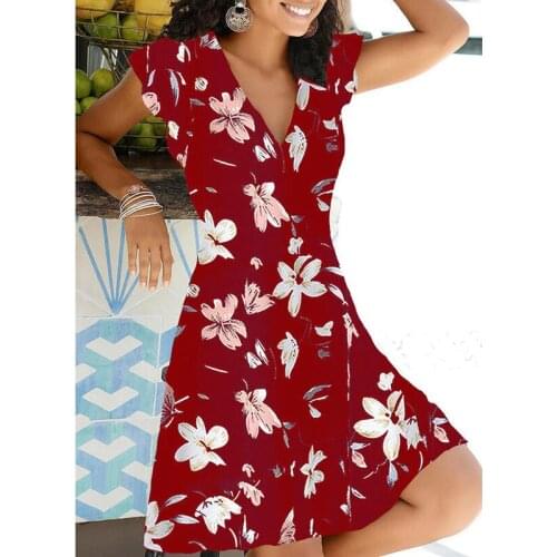 Vintage Women Dress Summer Boho Floral Print V Neck Dresses Casual Female Sexy Party Beach A-line Mini Dresses 2021