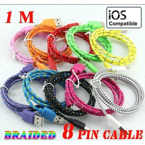 1M 3Ft Cable for iphone Fabric USB Braided Wire Data Sync Cloth Woven Colorful Cord Woven Cable for iPhone X 8 iOS11 300pcs/lot