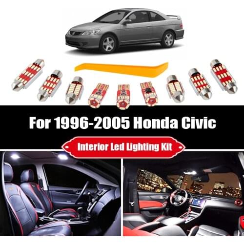 11X Canbus For 1996-2001 2002 2003 2004 2005 Honda Civic White Interior LED Car Map Dome Light Kit Trunk Cargo License Lamp