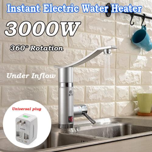 3000W Instant Electric Water Heater LED Digital Display 360Degree Rotation Faucet Waterfall Water Heater for Kitchen Bathroom