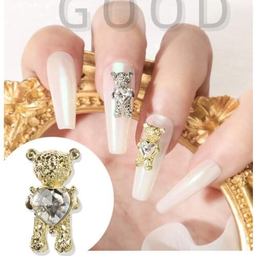 20 Pcs/lot 3D Shiny Zircon Alloy Bear Nail Art Decorations Heart Crystal Design Nail Luxury DIY Jewelry Accessories Wholesale