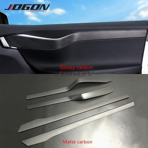 4pcs Glossy & Matte Real Carbon Fiber For Tesla Model X 2016-2019 Car Inner Door Strip Panel Decoration Protection Trim