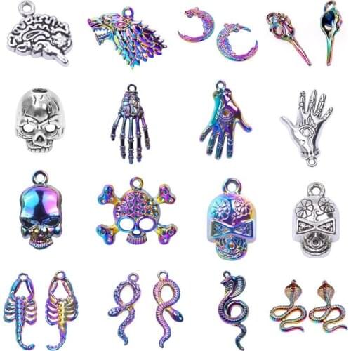 5pcs Punk Charm Skull Head Pendant Charms For Jewelry Making Supplies Alloy Animal Scorpion Snake Handmade Accessories Wholesale